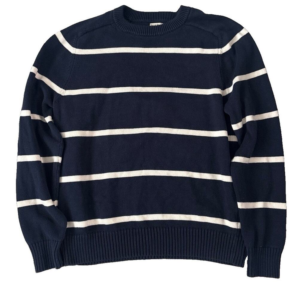 J.Crew Men's Blue/White Striped Knit Crewneck Pullover Sweater Long Sleeve L